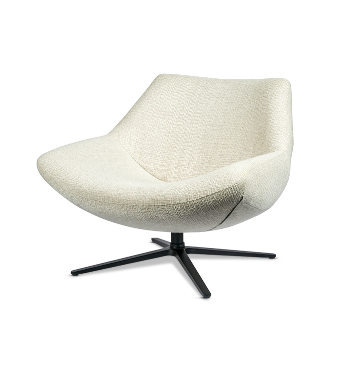 Metaal zwart onderstel beige stoffen fauteuil