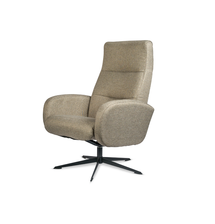 Zwart onderstel metaal armleuning beige stof fauteuil