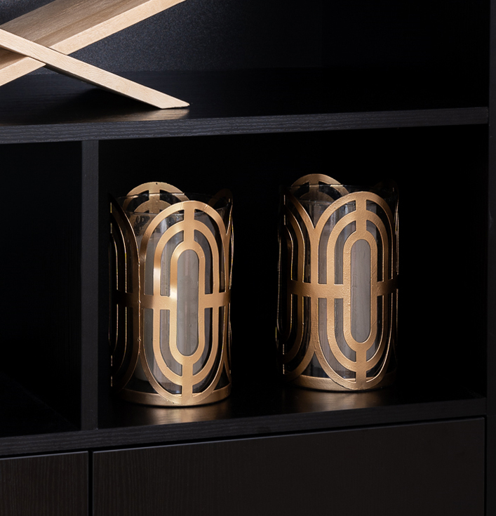 Windlicht glas met gouden details